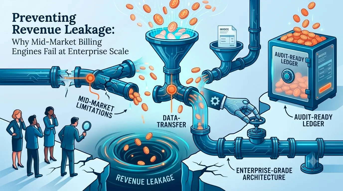 Preventing revenue leakage in billing: mid-market billing engine limitations vs enterprise-grade architecture with audit-ready ledger and data transfer pipeline