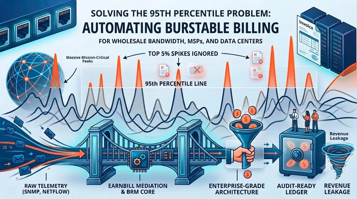 Solving the 95th percentile problem: automating burstable billing for wholesale bandwidth with EarnBill mediation and BRM core to eliminate revenue leakage in billing